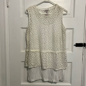 LOGO by Lori Goldstein Daisy Mesh Peplum Sleeveless top white tank top M